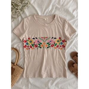 Stevie Hender Womens Floral Embroidered Short Sleeve T-Shirt Blush Pink Large